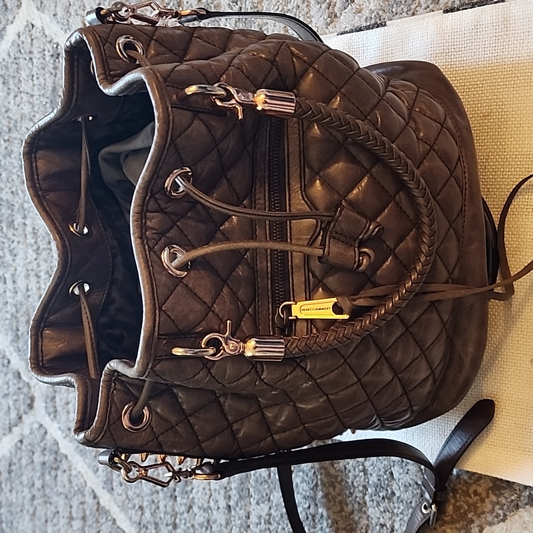 Rebecca Minkoff Quilted Black Leather Drawstring Bag